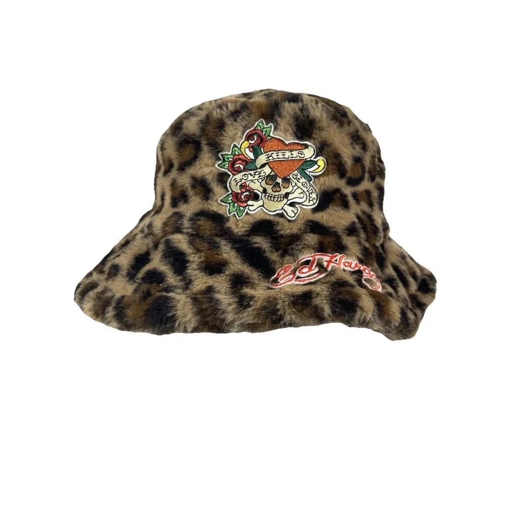 Ed Hardy Leopard Faux Fur Bucket Hat Love Kills Slowly Skull  display picture 1